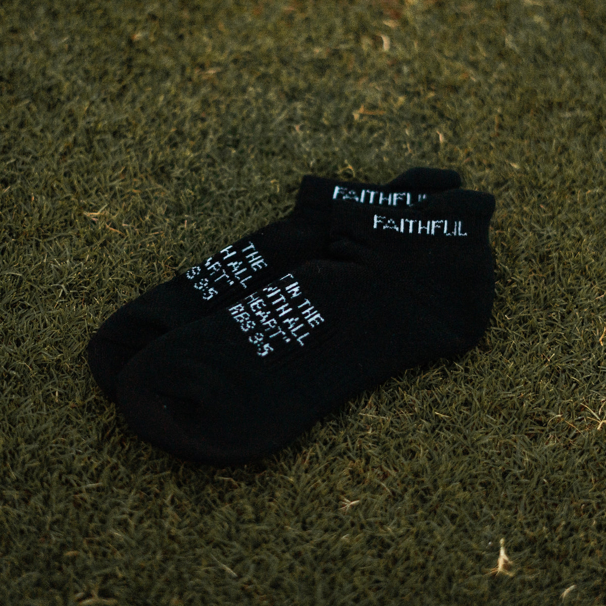 Black 'Cross' performance ankle socks with embroidered cross by Faithful Champions